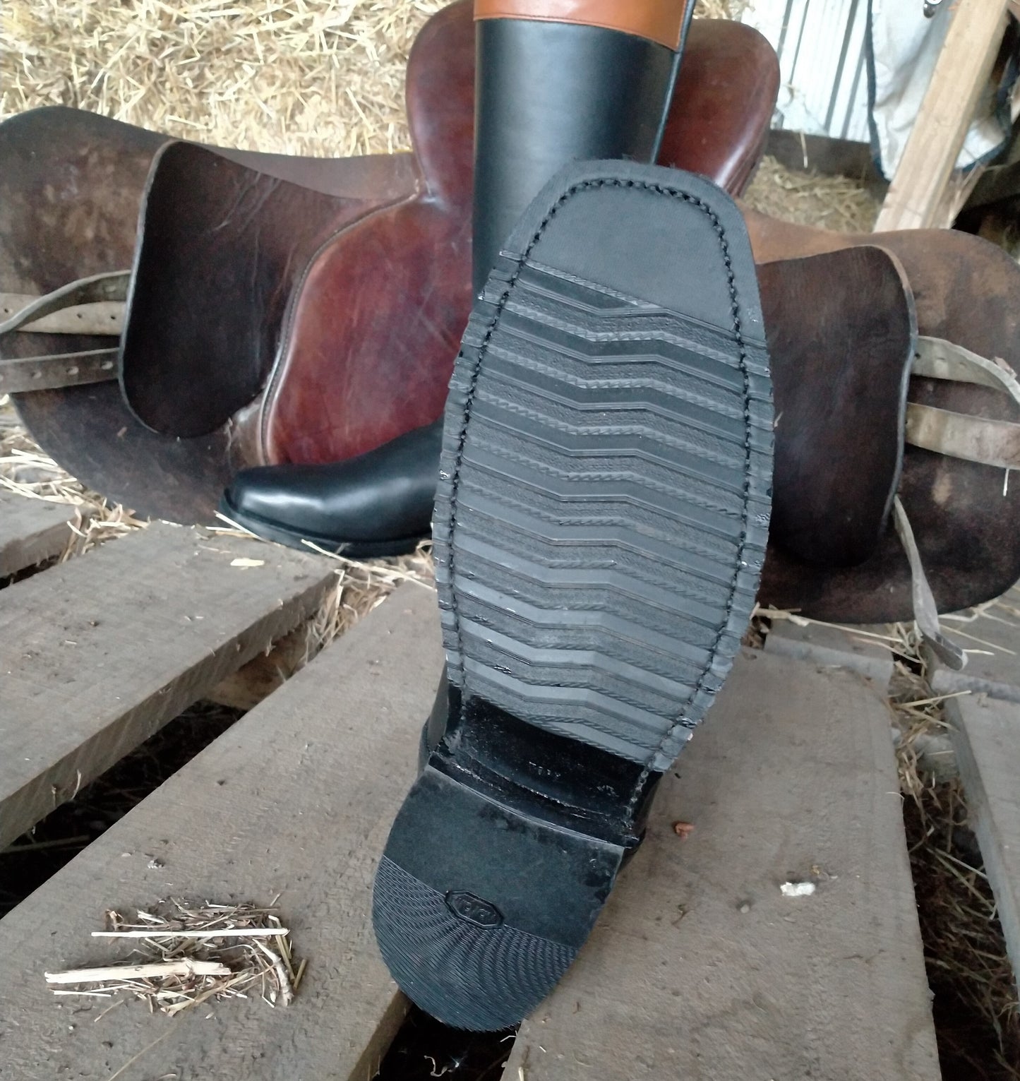 Mens Black & Tan Long Leather Hunt Boots