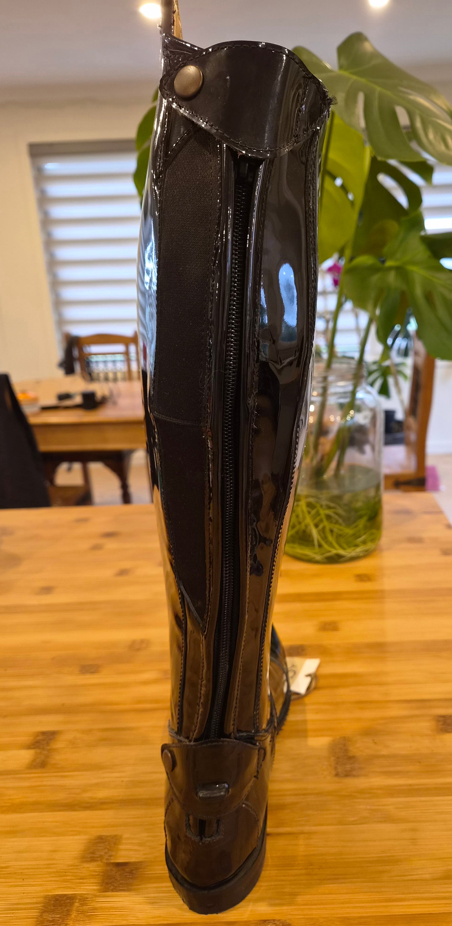 Black Patent Dressage boot with back zip