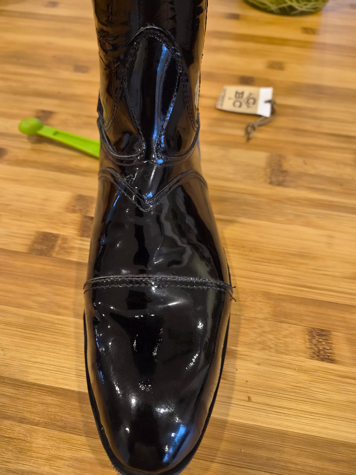 Black Patent Dressage boot with back zip